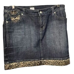 Cache size 10 denim mini skirt with leopard trim rhinestones detail NWOT